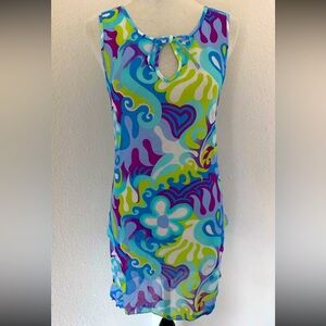 Club Med Womens Multicolor Sheer V- Neck Sleeveless Swimsuit Coverup Dress Sz M